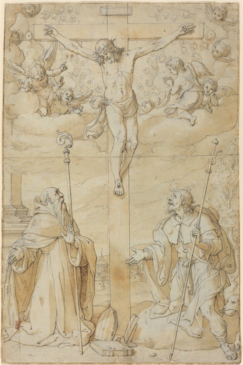 Aziz Roch ve Augustine ile Çarmıha Gerilme by Filippo Bellini