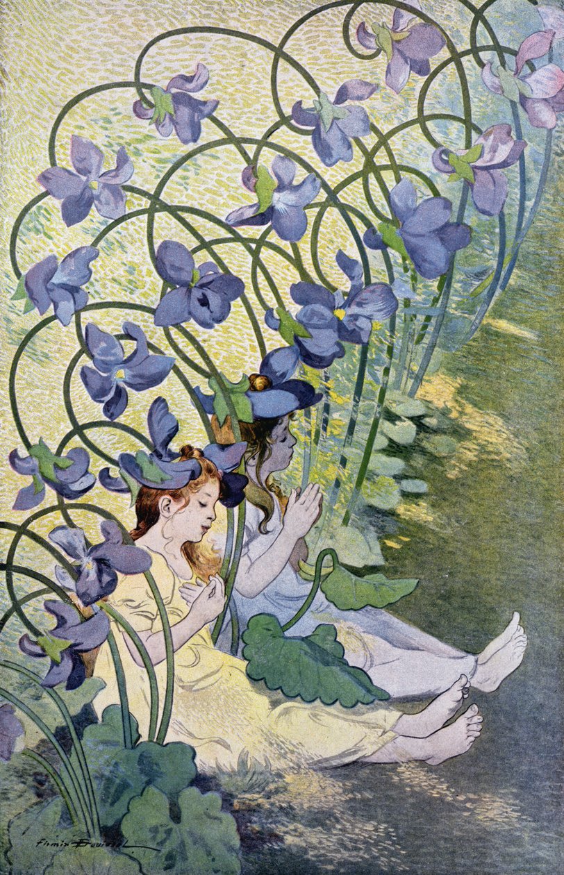The Violets, lively flowers, 1897 (colour engraving) by Firmin Bouisset