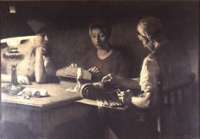 Dantel Yapıcılar (kömür ve sepya) by Firmin Baes