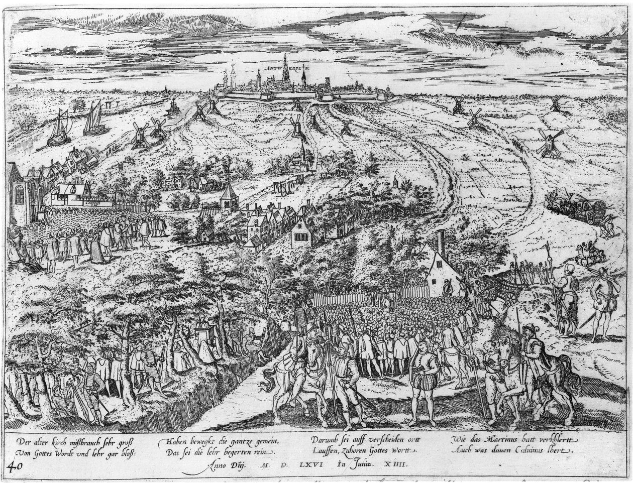 Protestants meeting in the open around Antwerp, 1576   by Flemish School
