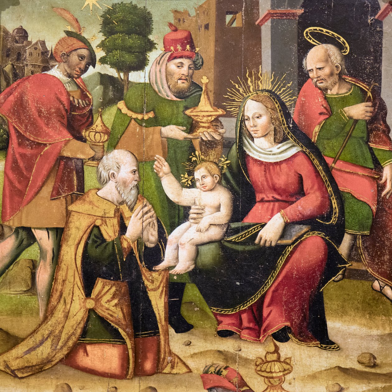 Kutsal aile ve üç bilge adam by Flemish School
