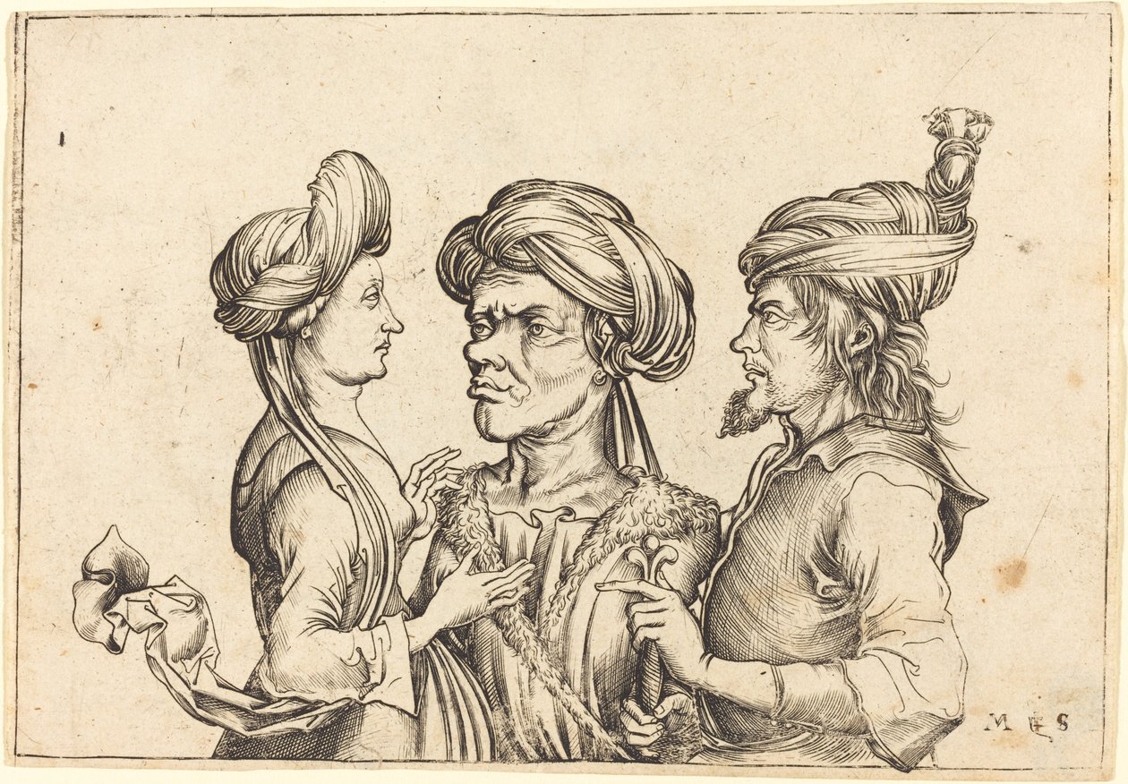 Üç Oryantal Figür by Follower of Martin Schongauer