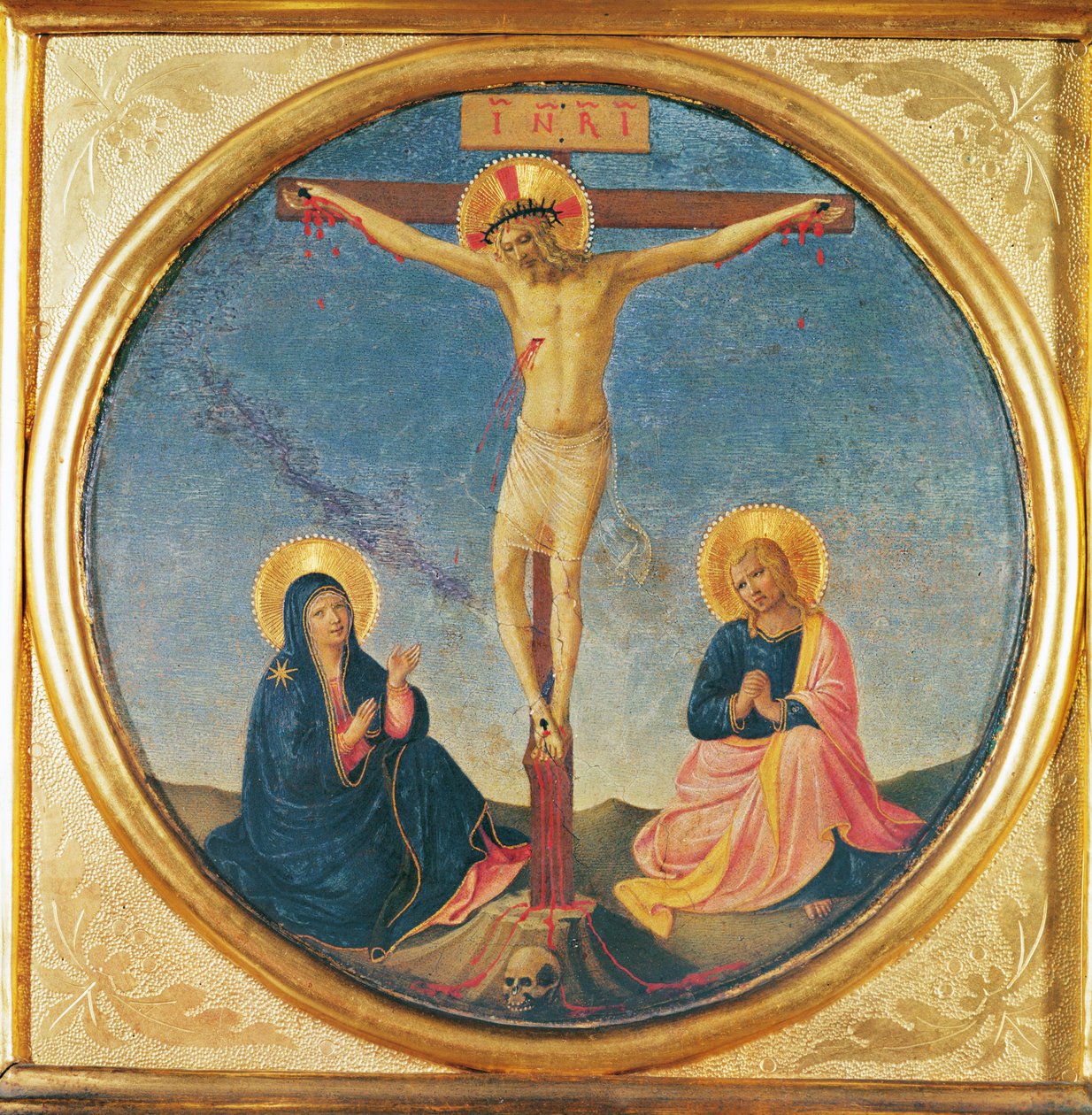 Bakire ve Aziz John arasındaki İsa veya Küçük Çarmıha Gerilme (tondo), c.1395 (tahta üzerine yağlı boya) by Fra Angelico