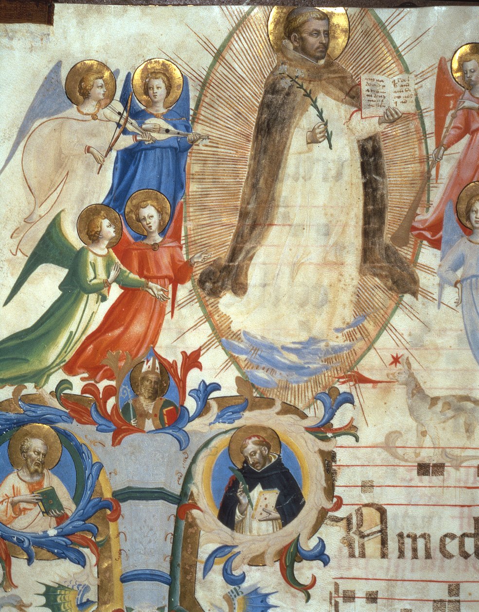 Ms 558 f.67v St. Dominic müzisyen meleklerle çevrili, bir Missal