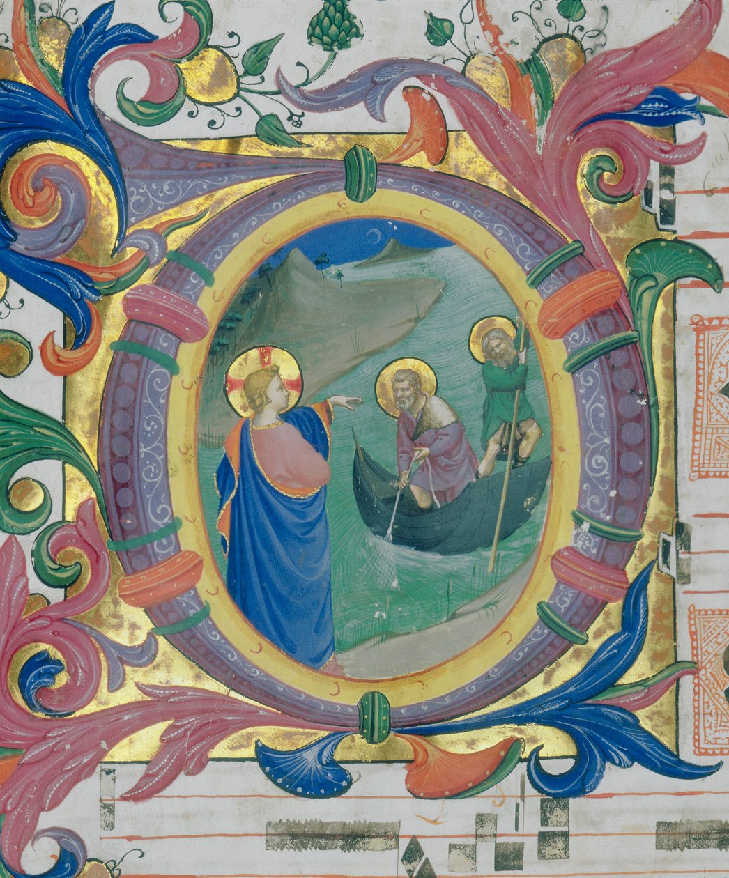 The calling of Simon Peter and Andrew. Illustrated miniature in a missal (c. 9, verso) by Fra Angelico