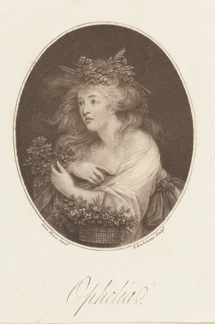 Ophelia Shakespeare, Hamlet, 4. Perde, 1784. by Francesco Bartolozzi