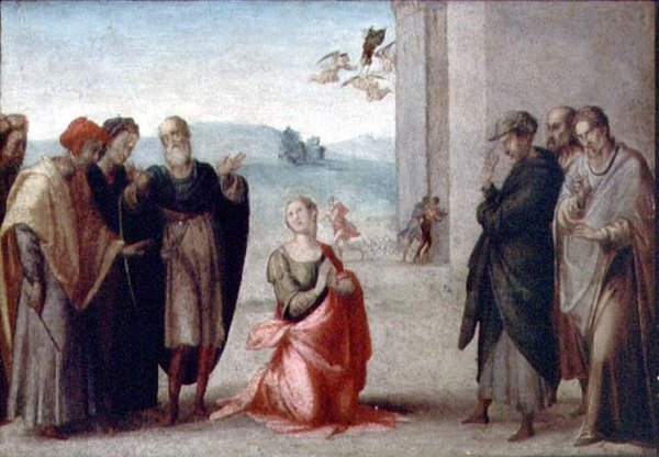 Bir kadın azizin şehadet (panel) by Francesco Granacci