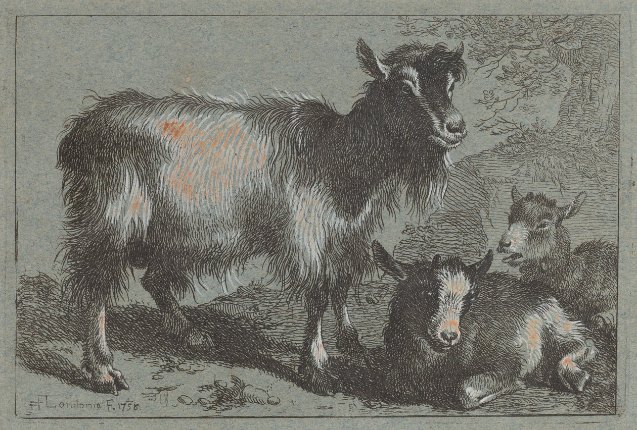 Keçi ve İki Çocuk, 1758. by Francesco Londonio