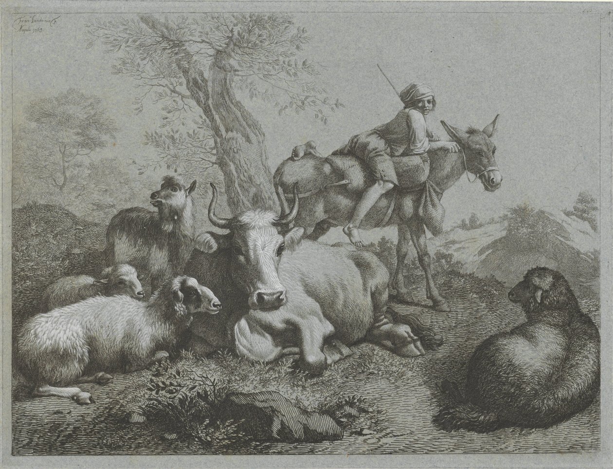 Sürüsü ile eşek üzerinde çoban Çoban sahneleri (dizi adı) by Francesco Londonio