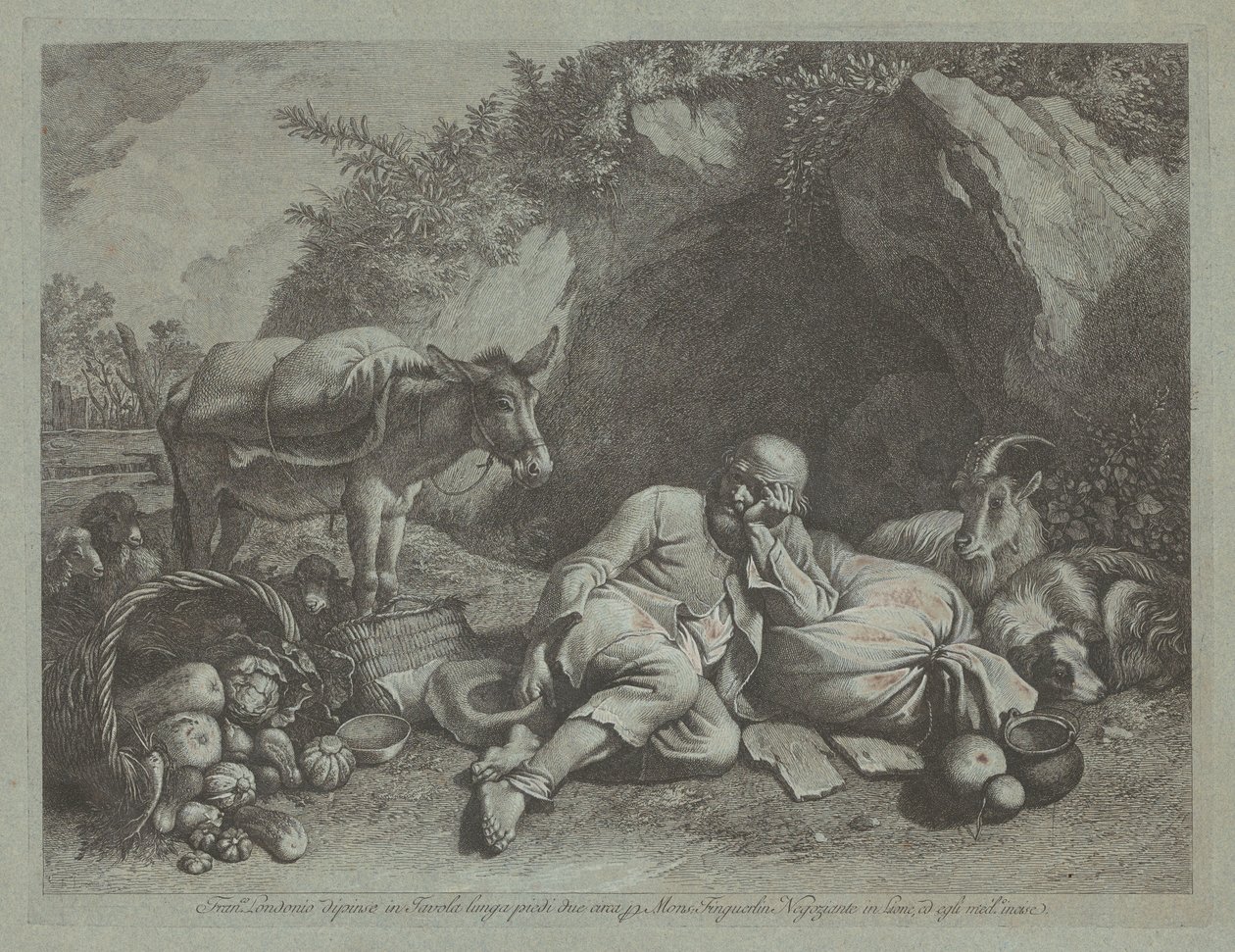 Bir Çuvala Yaslanmış Yaşlı Adam by Francesco Londonio