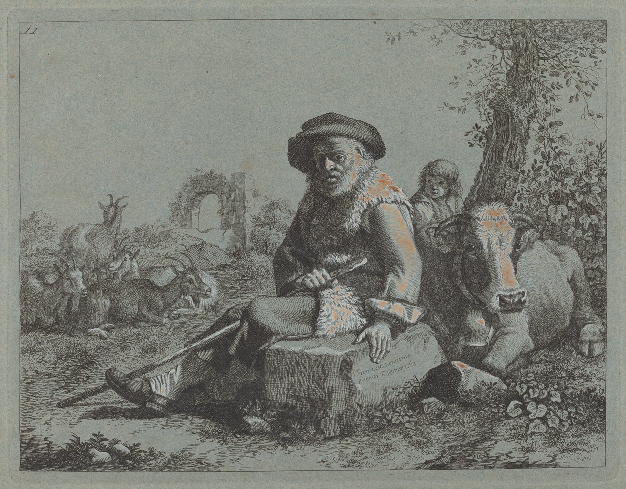Oturan Yaşlı Adam. by Francesco Londonio