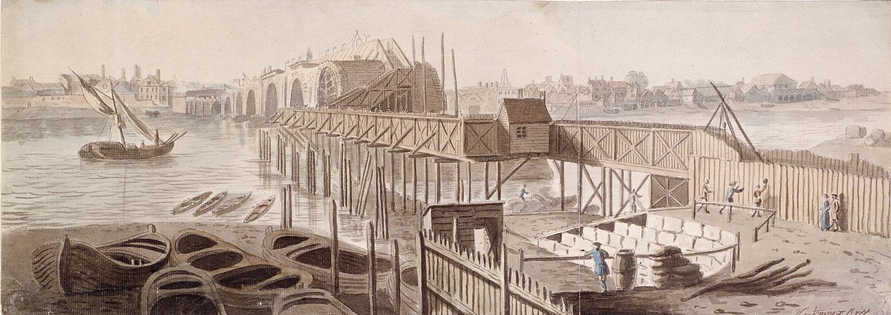 Blackfriars Köprüsü inşaatı, c1762 by Francis Grose