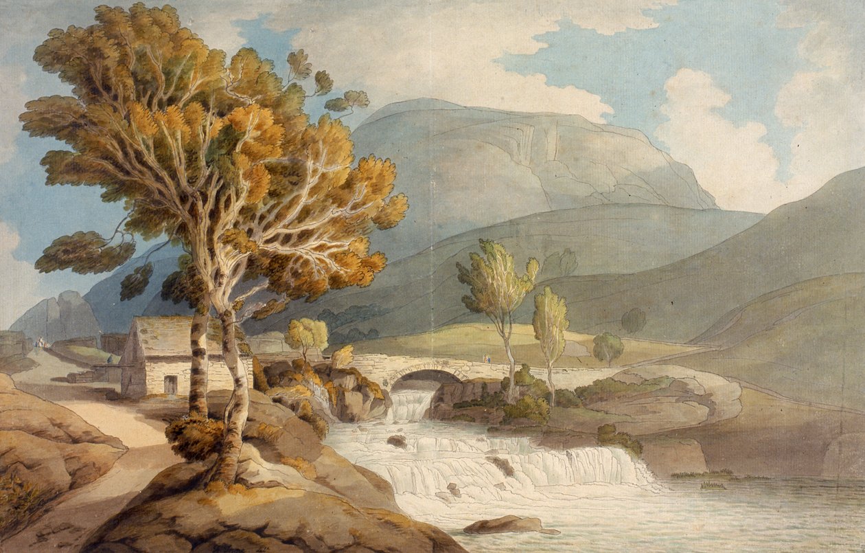 Llyngwellyn yakınlarındaki Köprü ve Şelale by Francis Towne