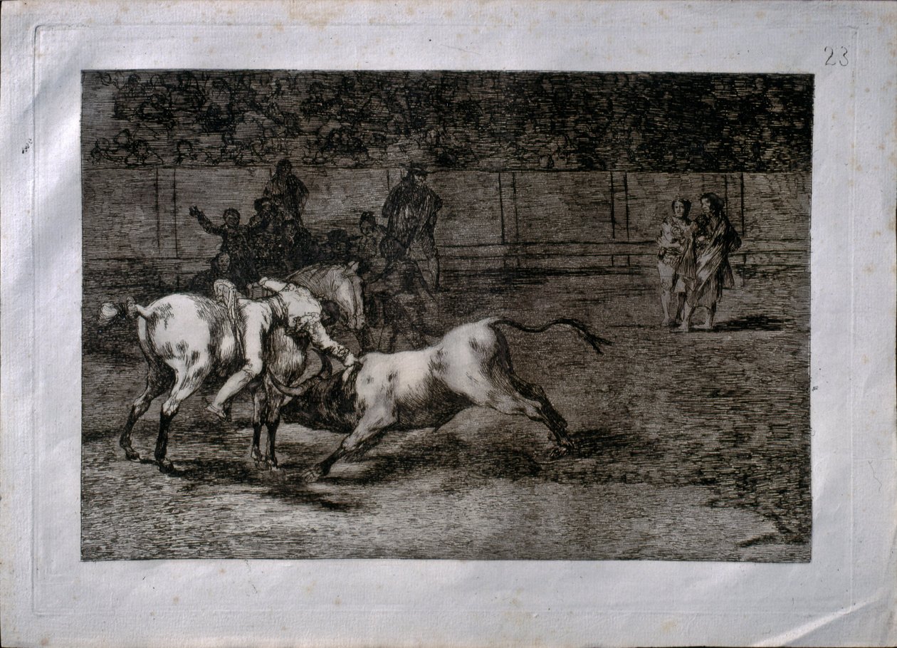 El Indio adlı Mariano Ceballos boğayı at sırtında öldürdü by Francisco de Goya