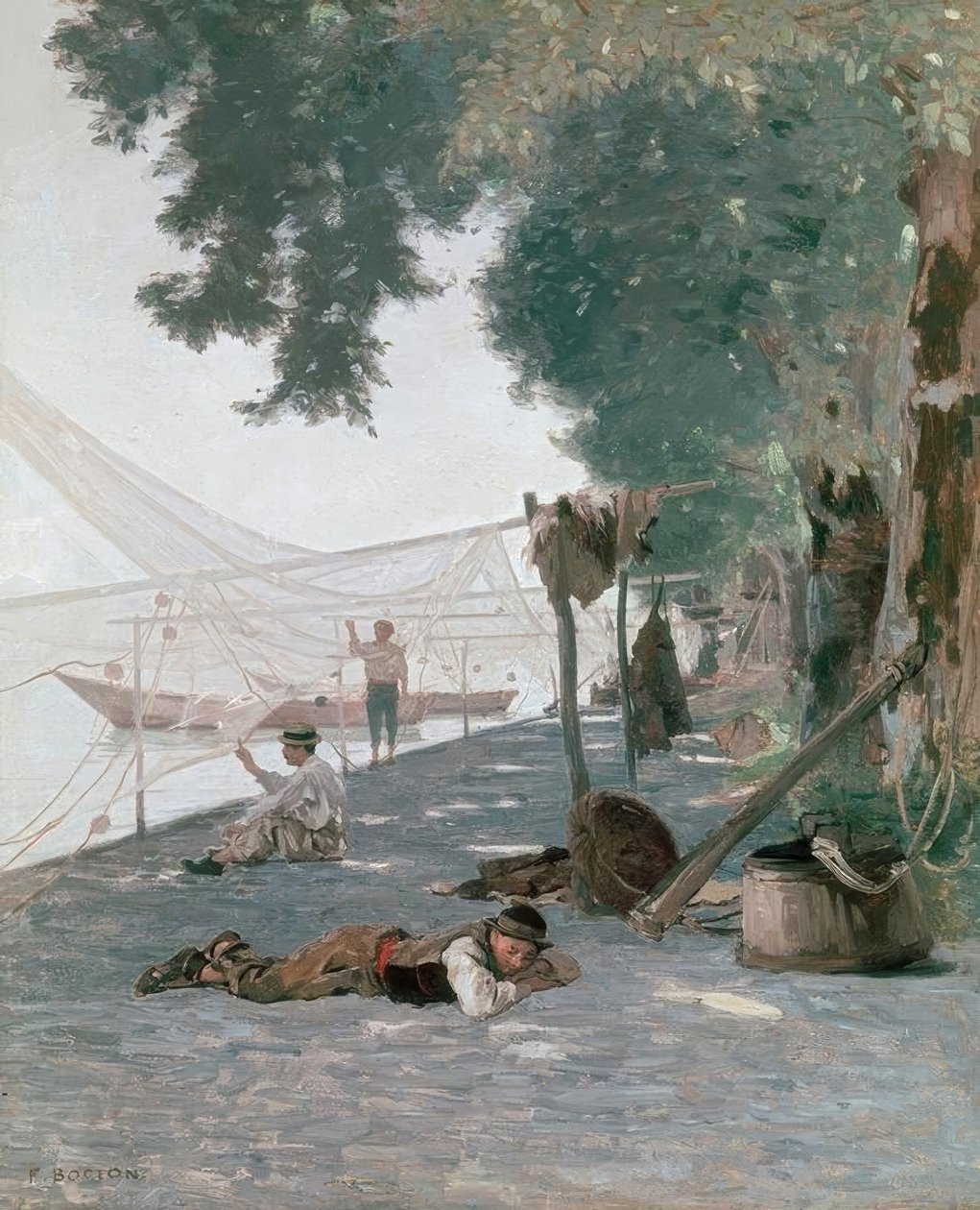 Ağlar ve balıkçılar by Francois Louis David Bocion