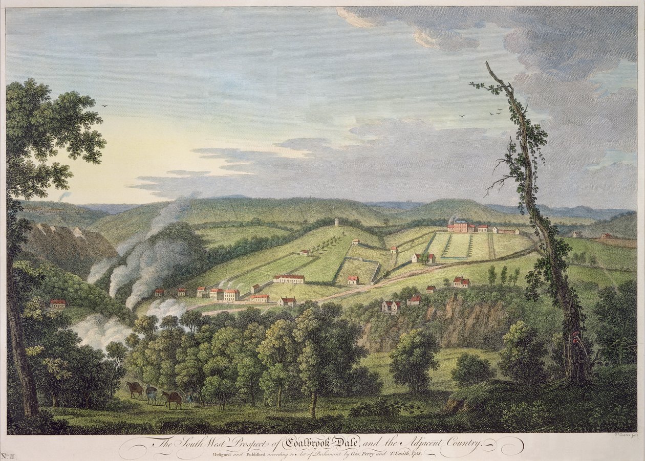 Coalbrookdale South-West Prospect (el renkli gravür) by Francois Vivares