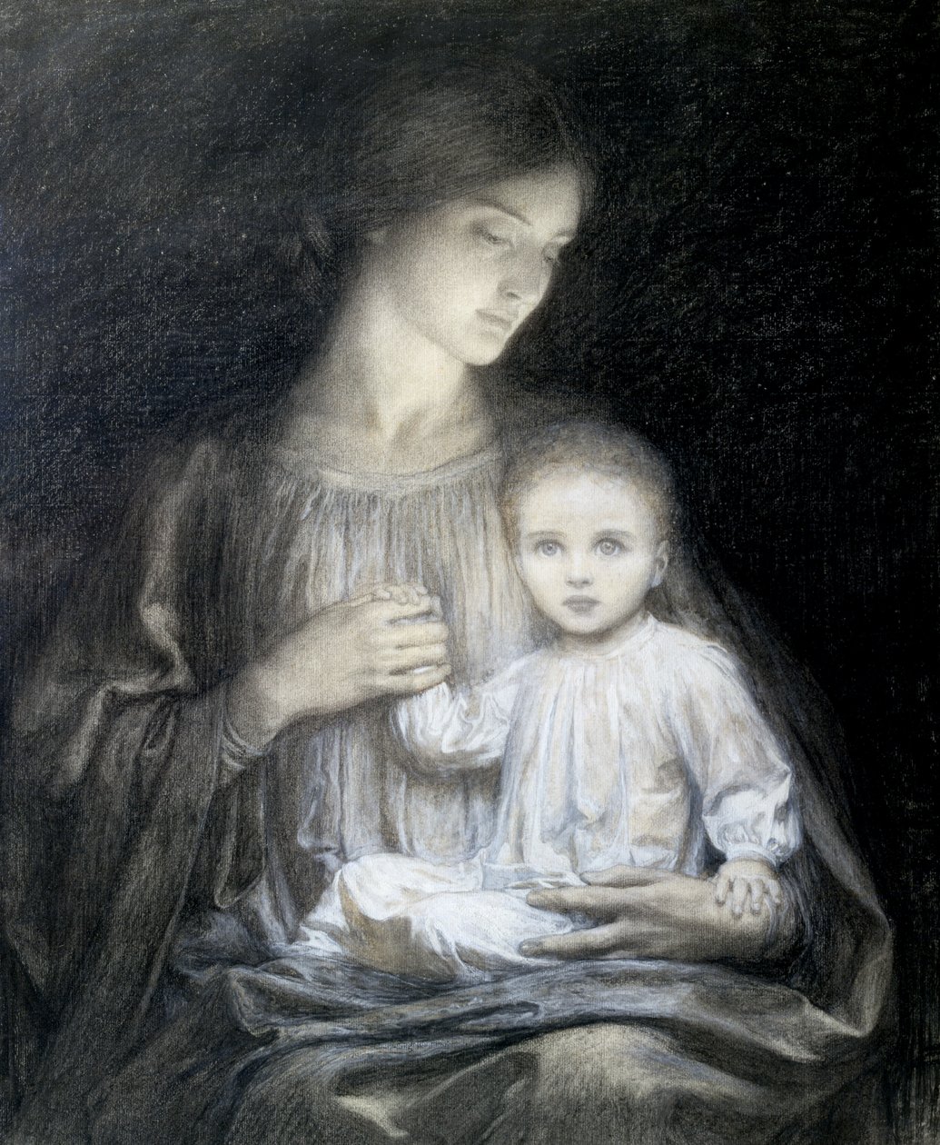 Anne ve Çocuk, c.1920 (kalem, guaj ve kömür) by Frank Dicksee