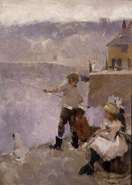 Rıhtımda Balık Tutmak by Frank Bramley