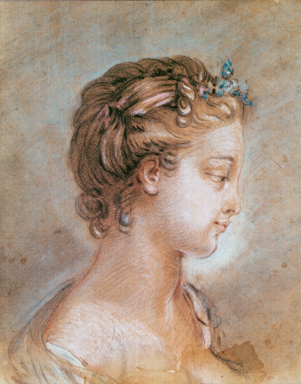 Genç Bir Kızın Portresi (kağıt üzerinde tebeşir ve iyimser) by François Boucher