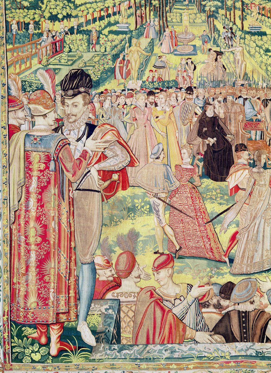 Catherine de Medici ve III. Henri'nin (goblen) huzurunda Polonya Büyükelçilerini onurlandırmak için 1573'te Paris'te Mahkeme Fête by François Quesnel