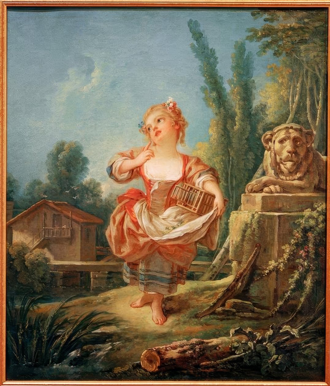 kuş kafesi olan kız by François Boucher