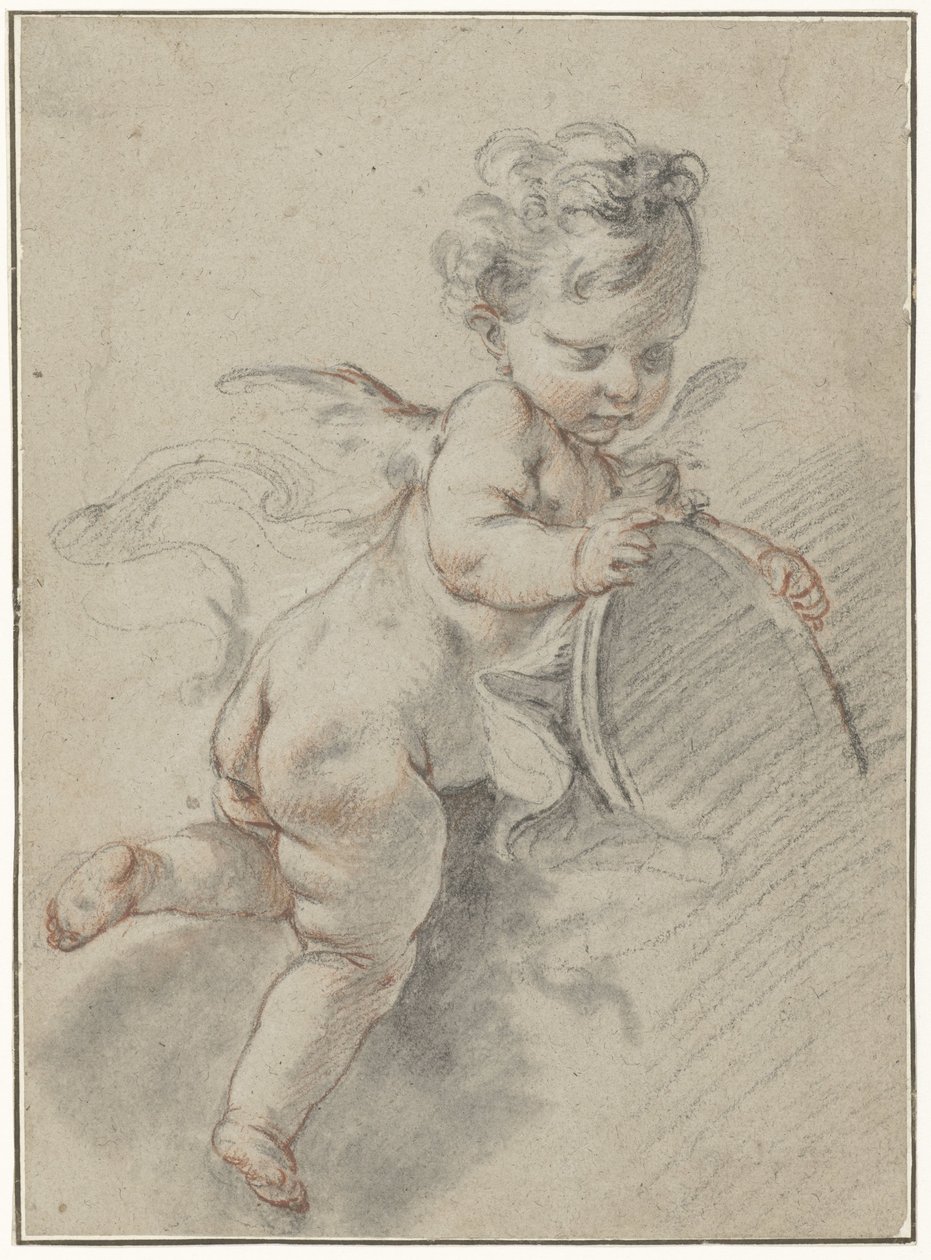 Tuvalet aynası ile yüzen putto by François Boucher