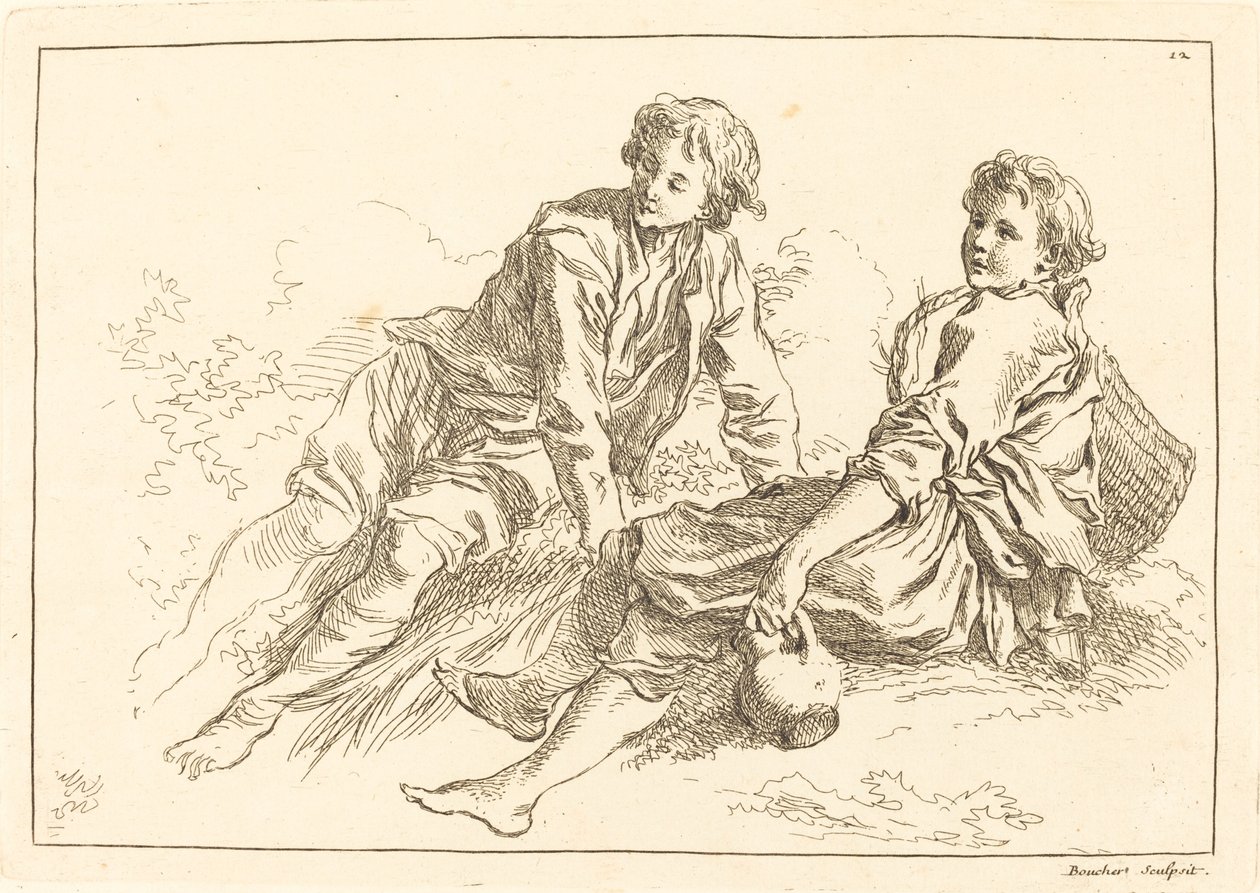 Yatan Çoban Çocuklar by François Boucher after Abraham Bloemaert