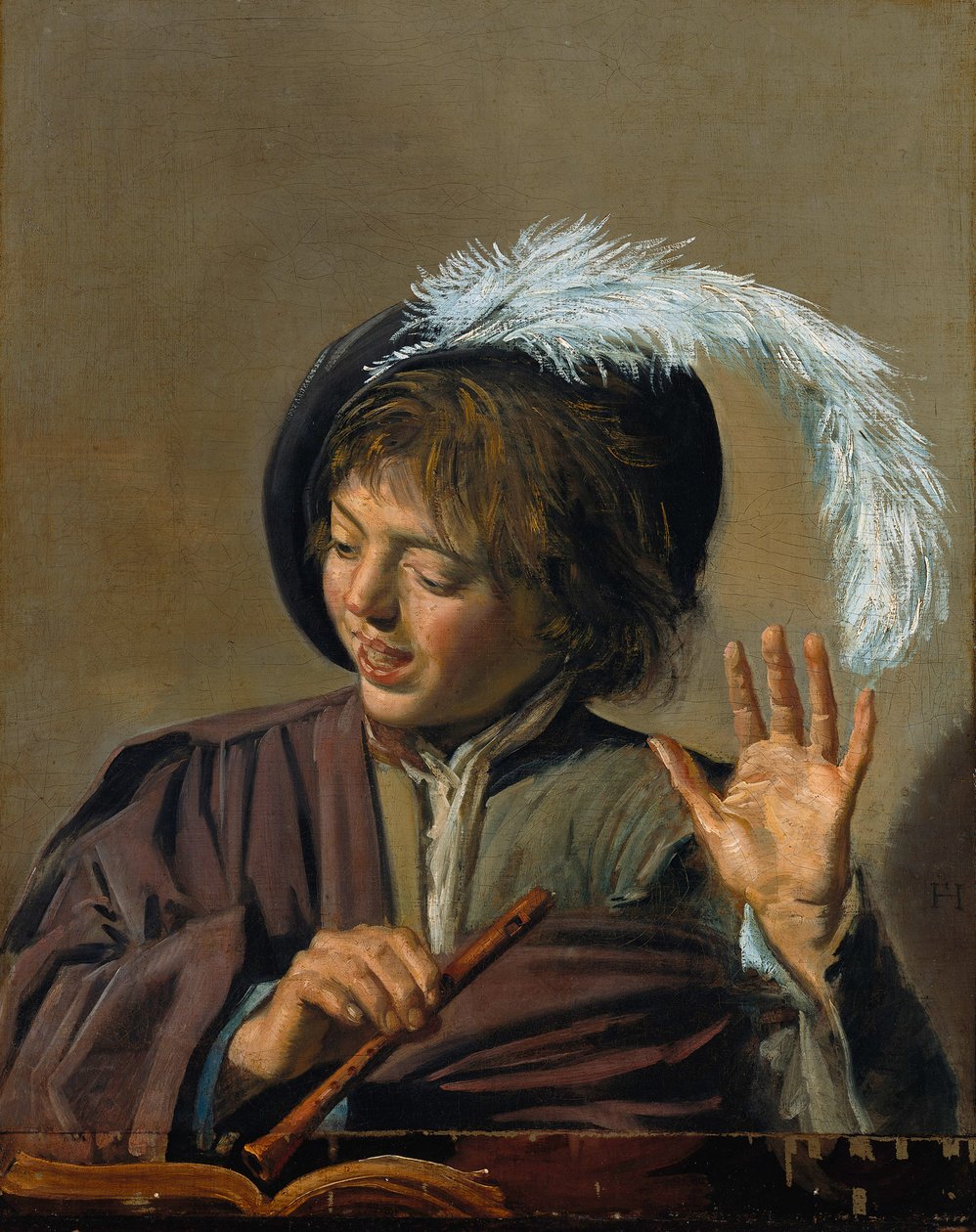 Flüt ile şarkı söyleyen çocuk by Frans Hals