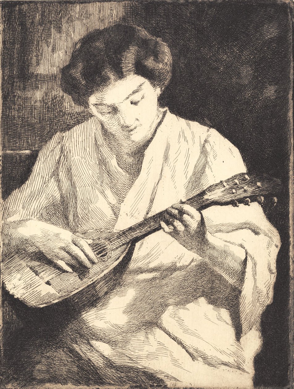 Mandolin oynayan bayan by Frans Schwartz