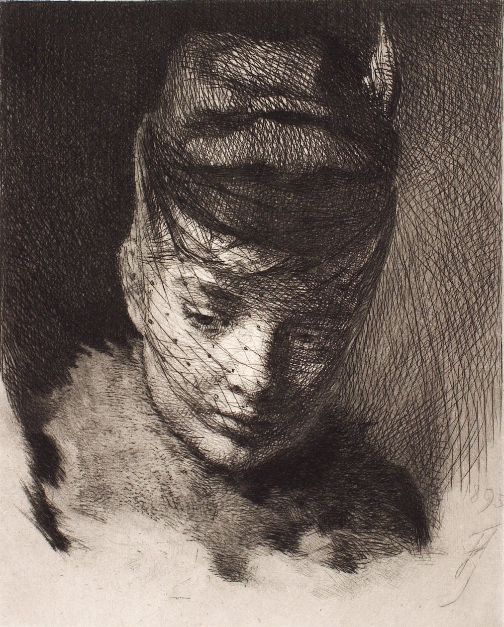 Şapka ve peçe ile genç kız by Frans Schwartz