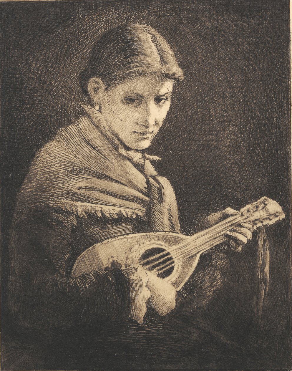mandolin ile genç kız by Frans Schwartz