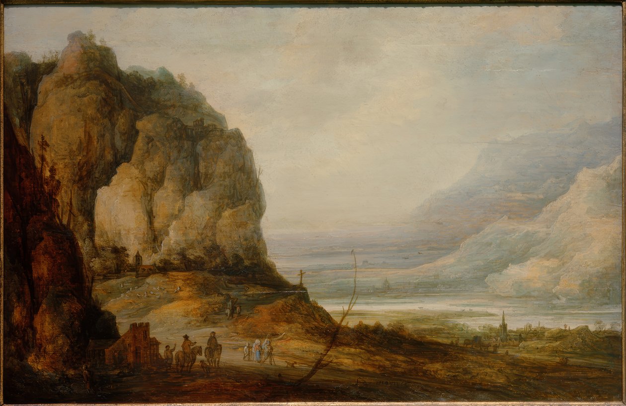 Şehir ve dağlar ile nehir vadisi by Frans de Momper