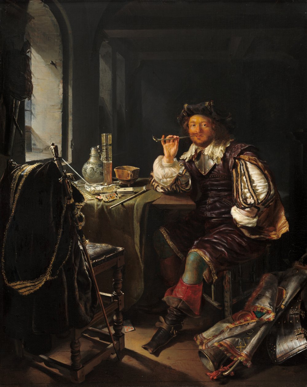 Pipo içen bir asker by Frans van Mieris