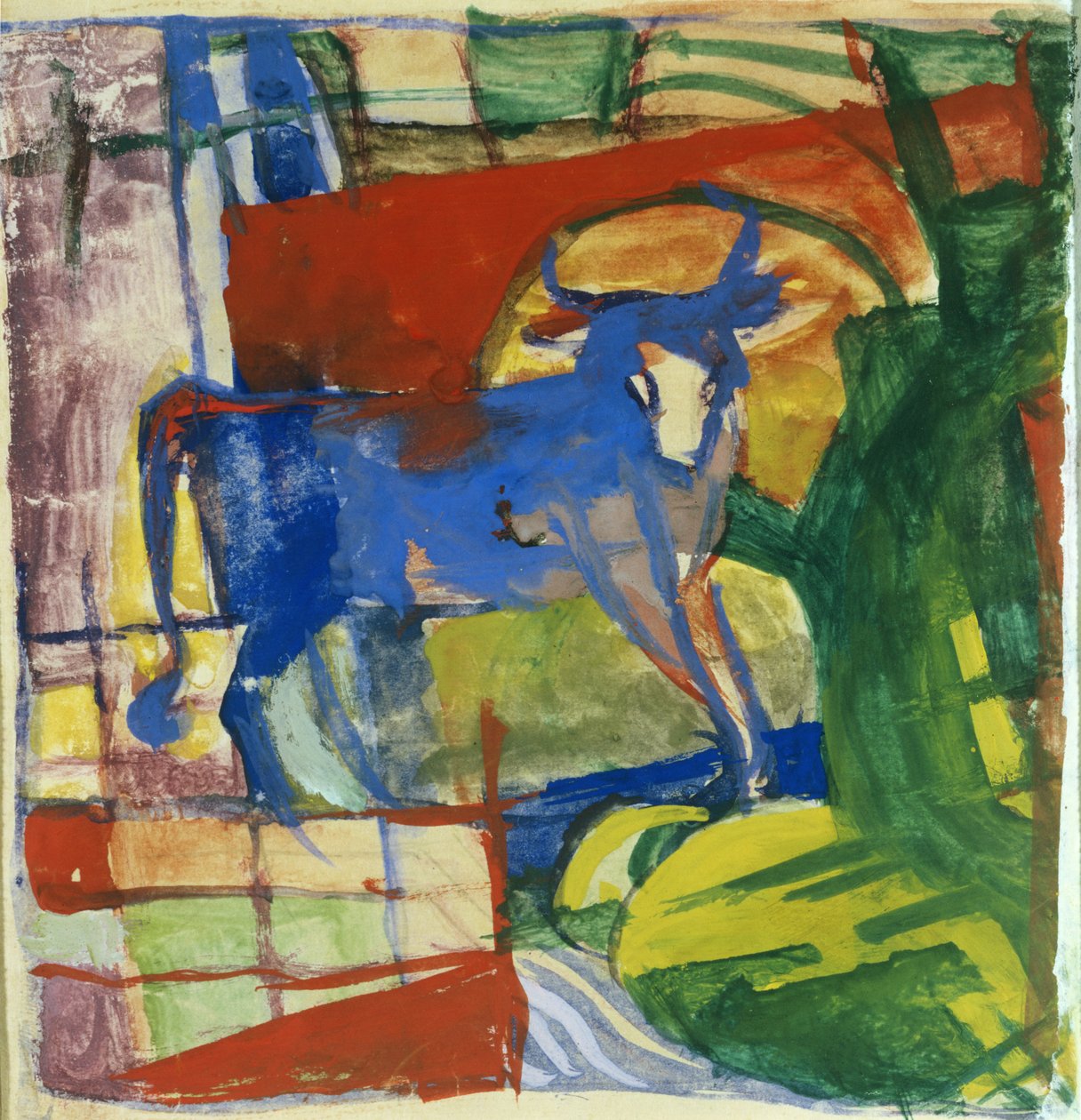 Mavi İnek, 1914 (kağıt üzerinde tempera) by Franz Marc