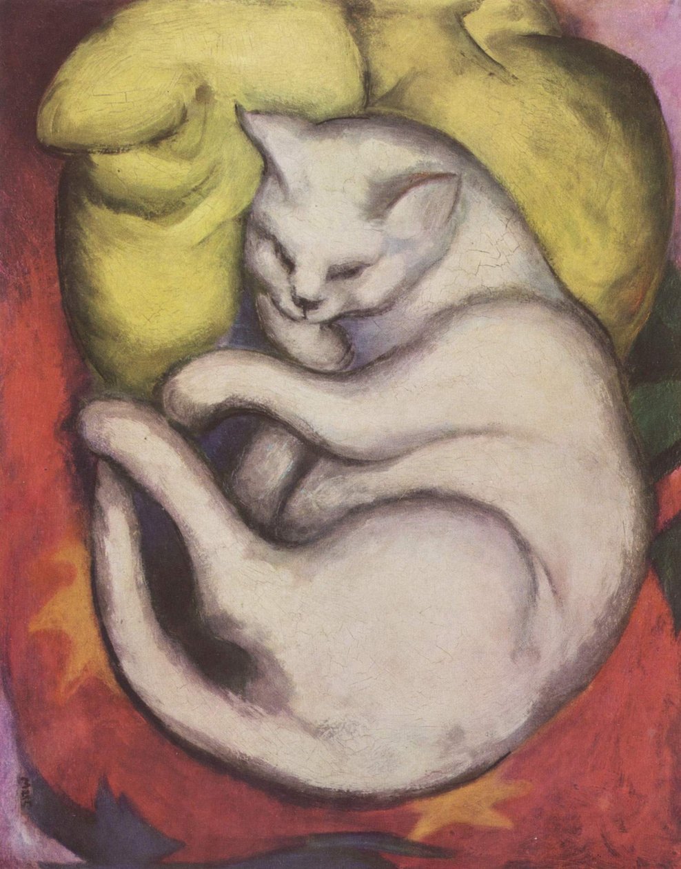 Sarı bir yastık üzerinde akşamdan kalma by Franz Marc