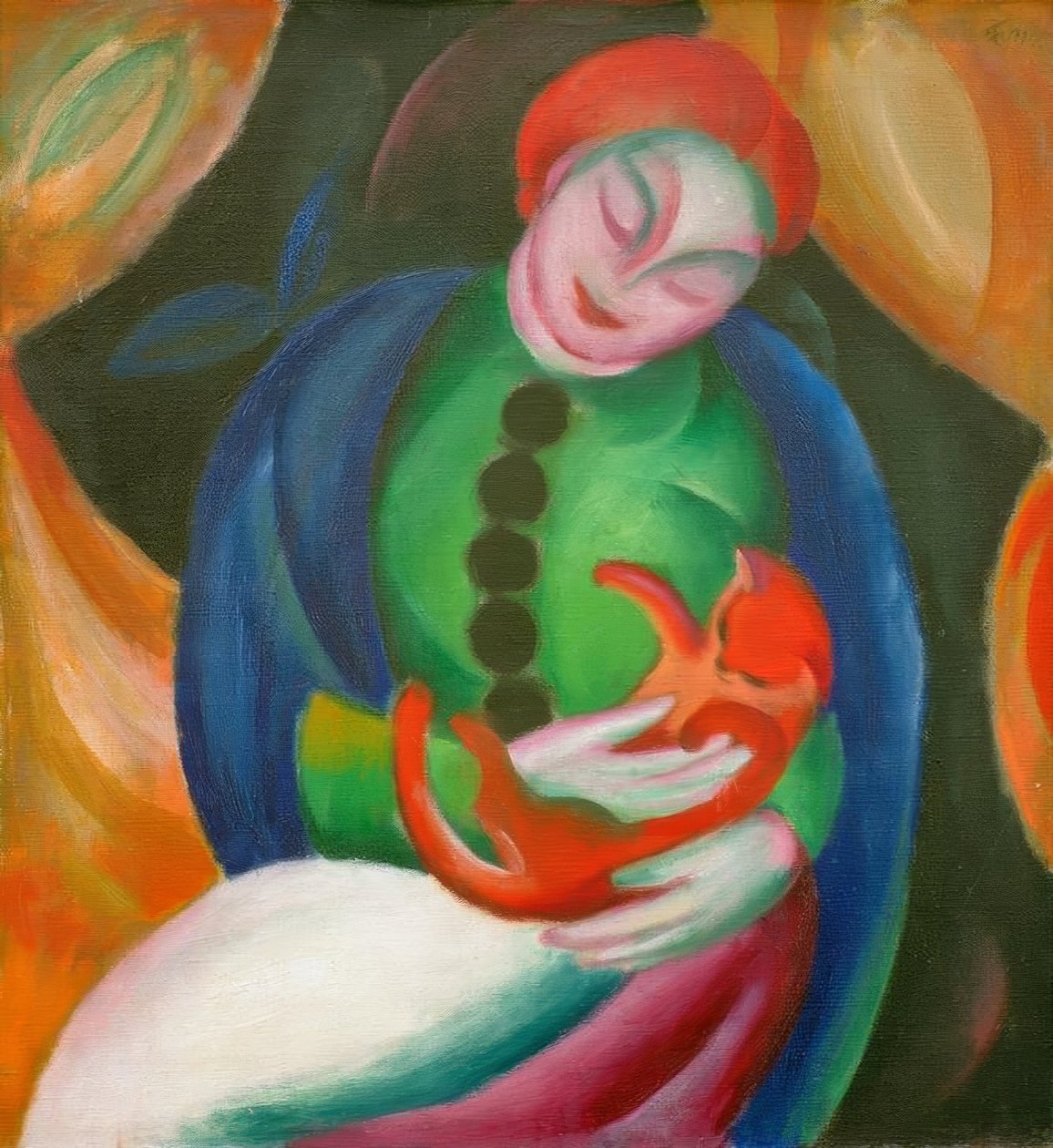 kedi II ile kız by Franz Marc