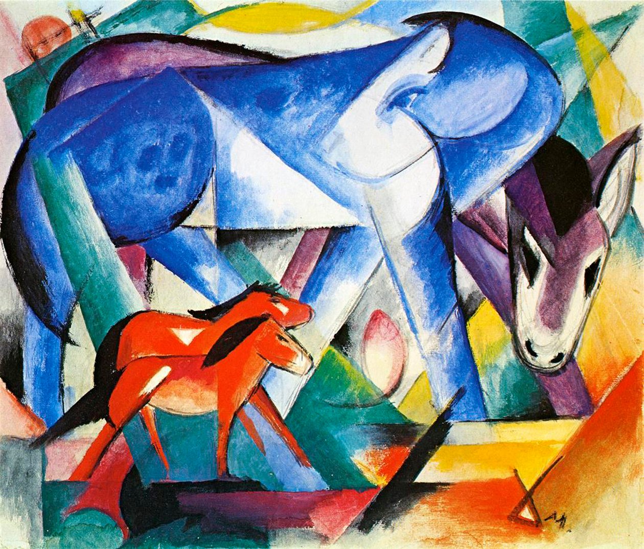İlk Hayvanlar, 1913 (kağıt üzerinde tempera) by Franz Marc