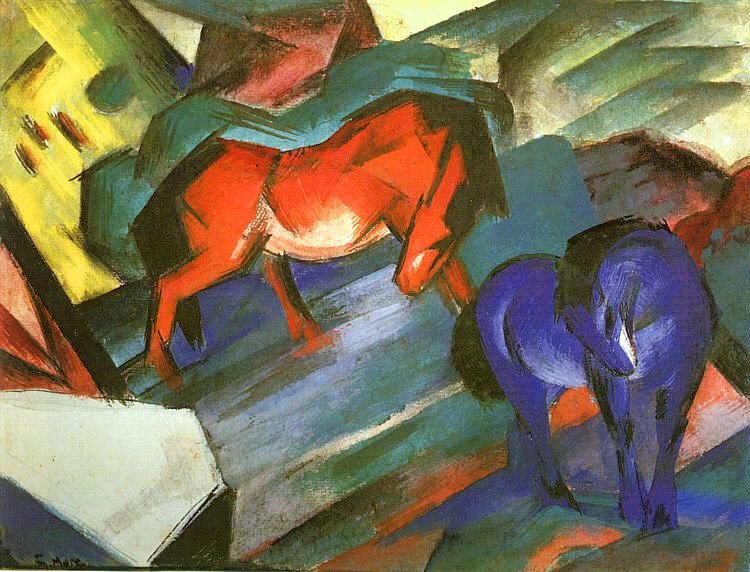 kırmızı ve mavi atlar by Franz Marc