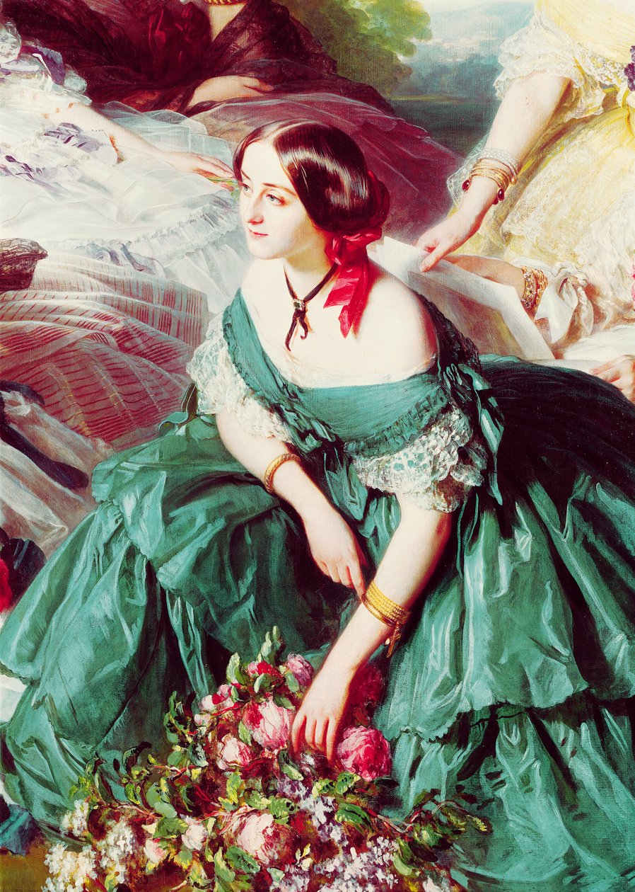 Bekleyen İmparatoriçe Eugenie ve Hanımları, Montebello Markizinin detayı, 1855 by Franz Xaver Winterhalter