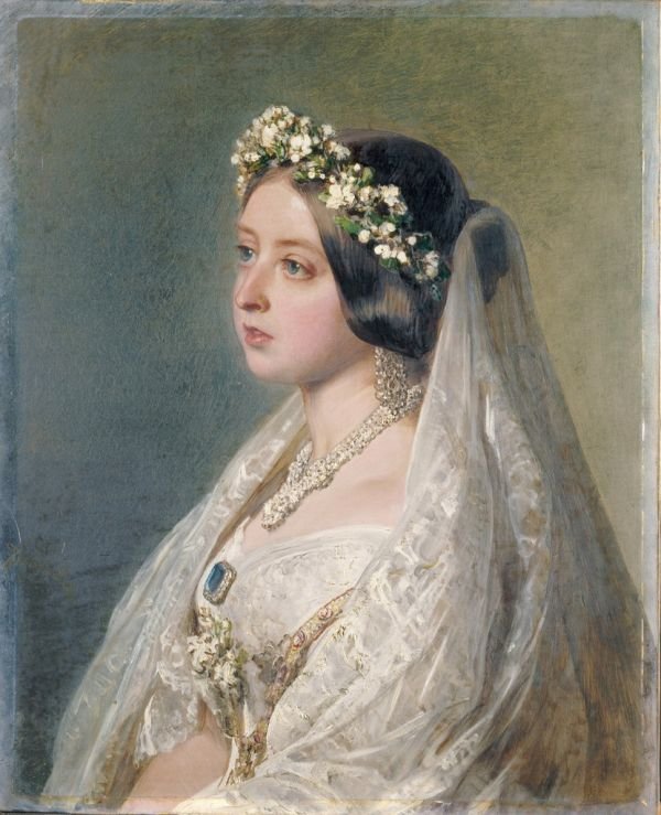 Kraliçe Victoria, gelinliğiyle by Franz Xaver Winterhalter