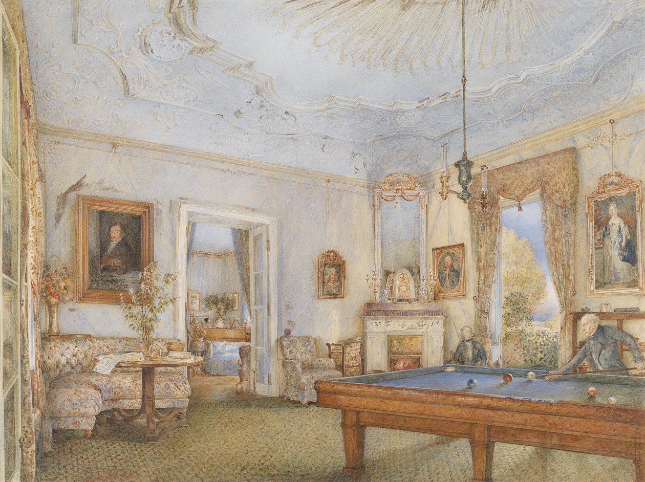 Bilardo oynayan bir beyefendi ile Biedermeier iç by Franz Alt