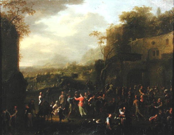 Düğün Dansı (panelde yağlı boya) by Franz Ferg