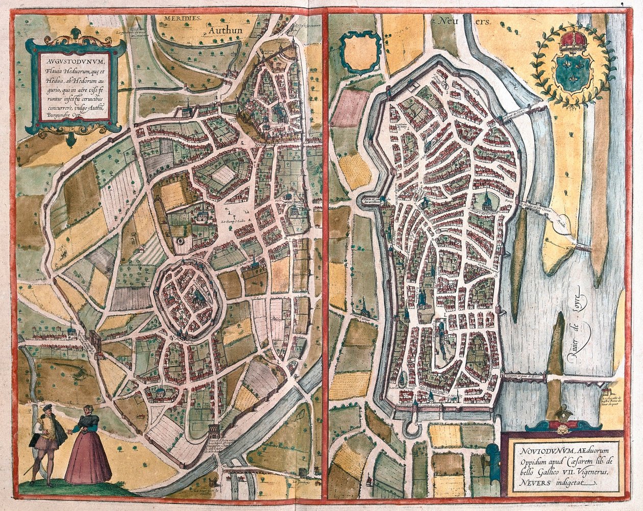 Autun ve Nevers, Fransa (gravür by Franz Hogenberg