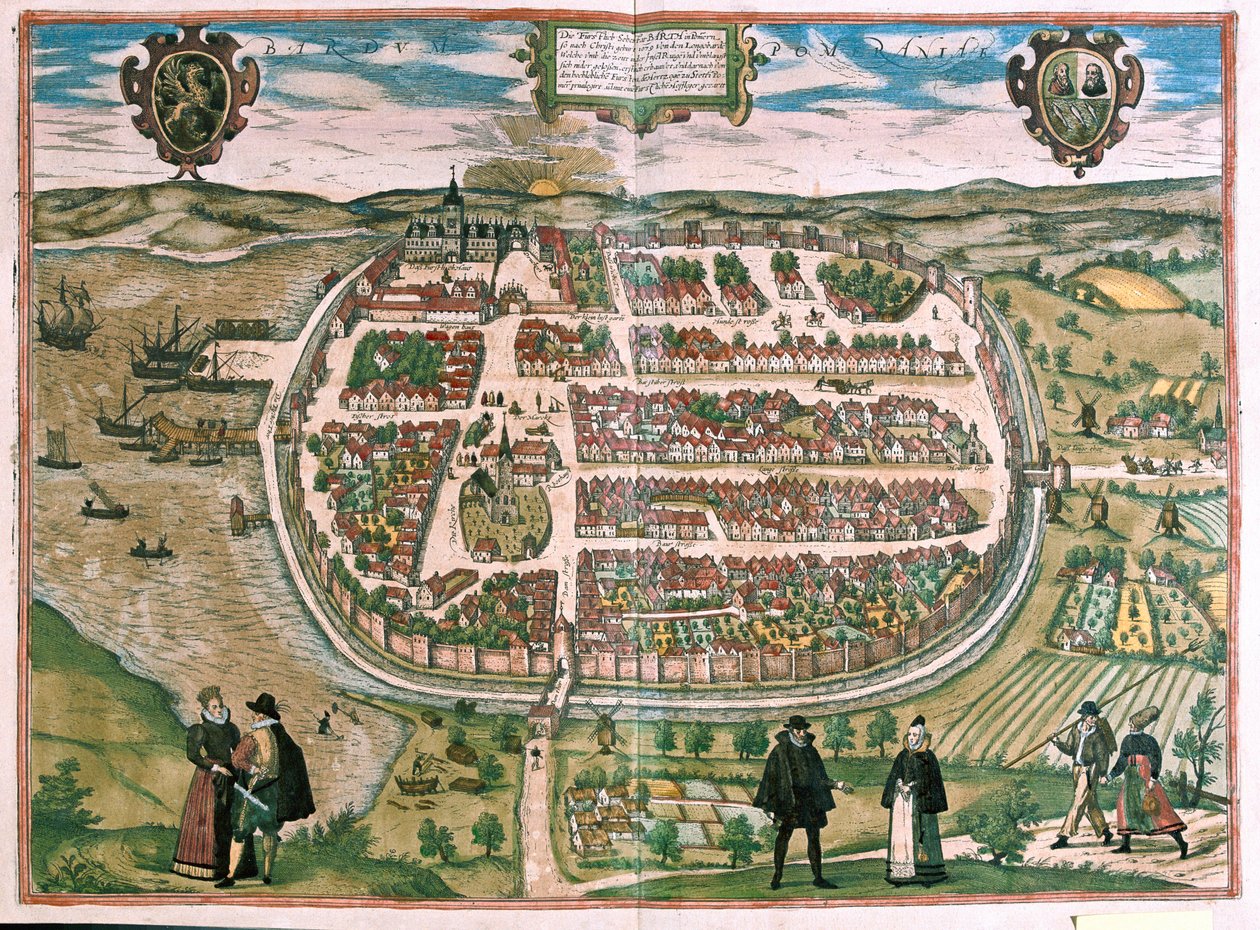 Barth, Pomeranya, Almanya (gravür by Franz Hogenberg