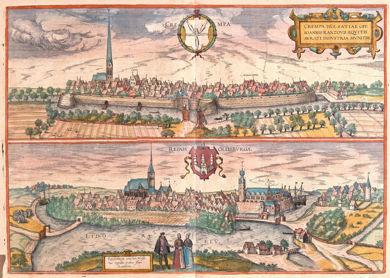 Krempe ve Rendsburg, Almanya (gravür by Franz Hogenberg