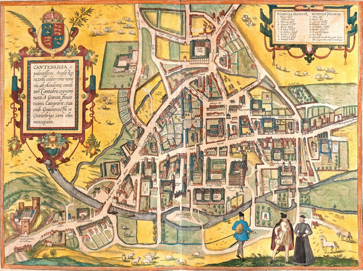 Cambridge (Cantebrigia), İngiltere haritası (gravür by Franz Hogenberg
