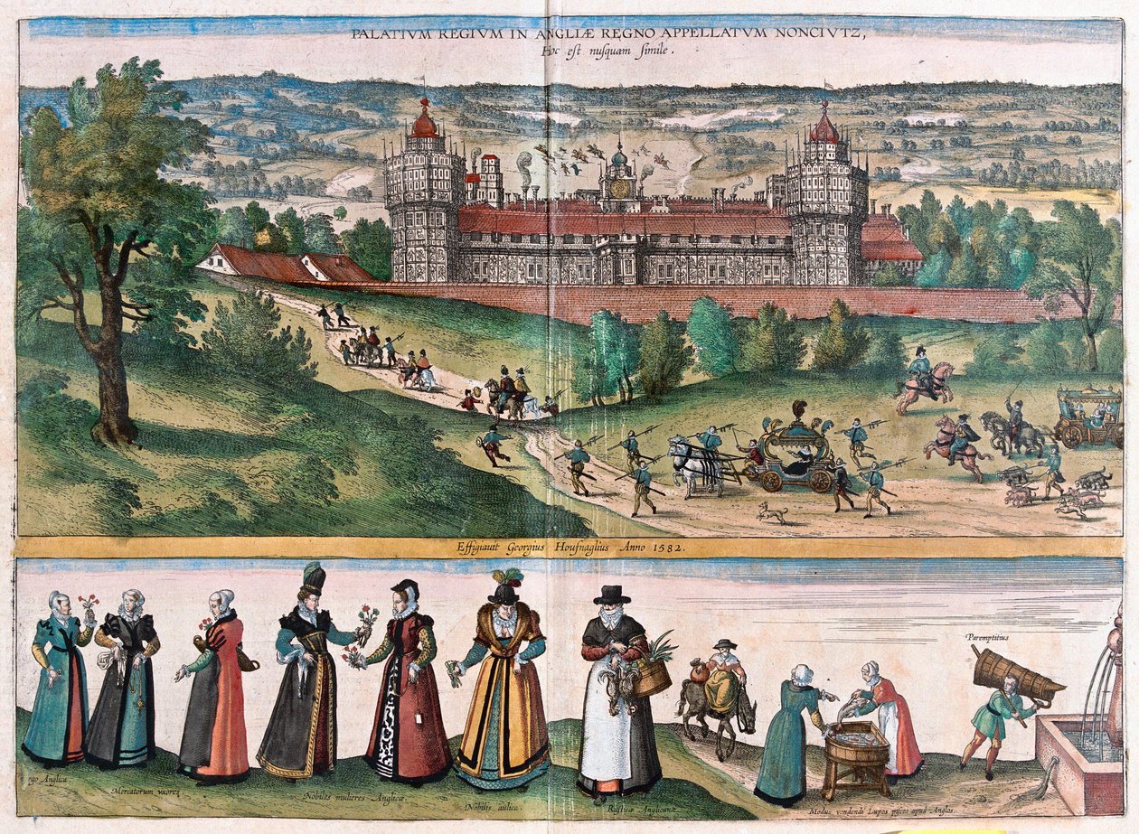 Sans-Elike Sarayı, Surrey, İngiltere (gravür by Franz Hogenberg