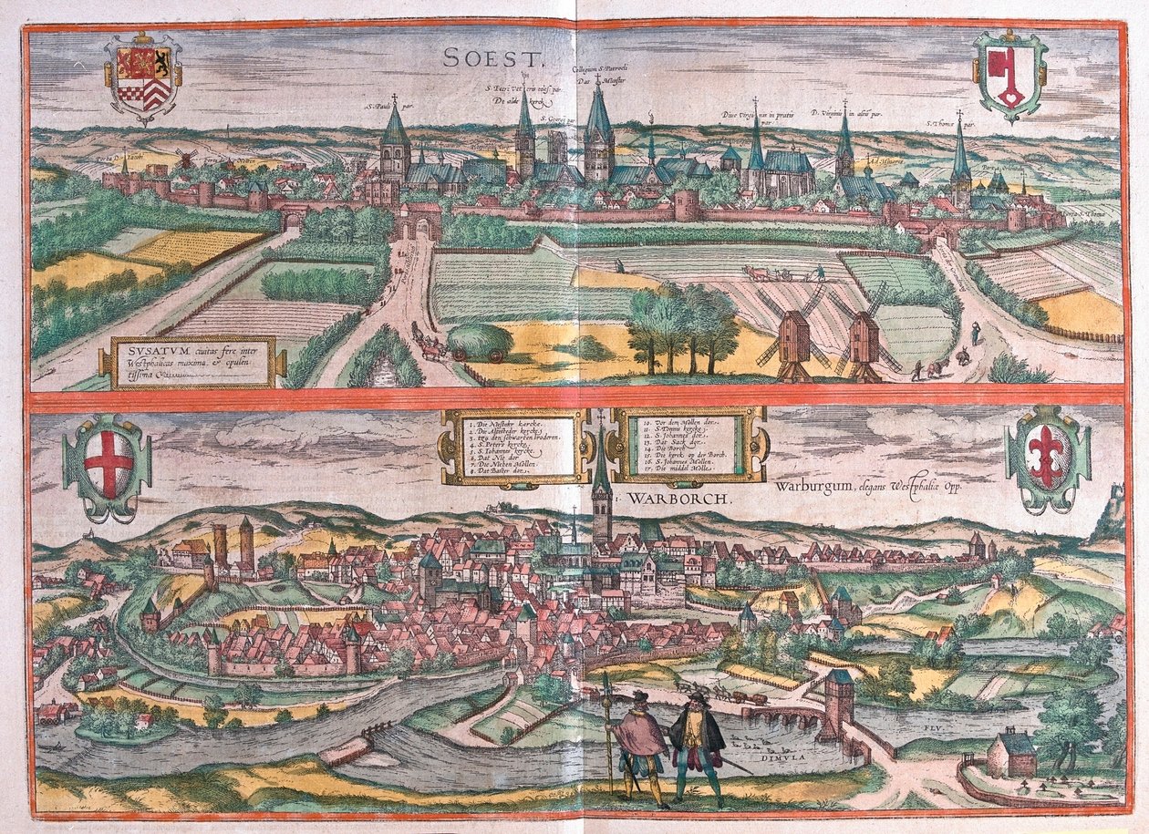 Soest ve Warburg, Almanya (gravür by Franz Hogenberg