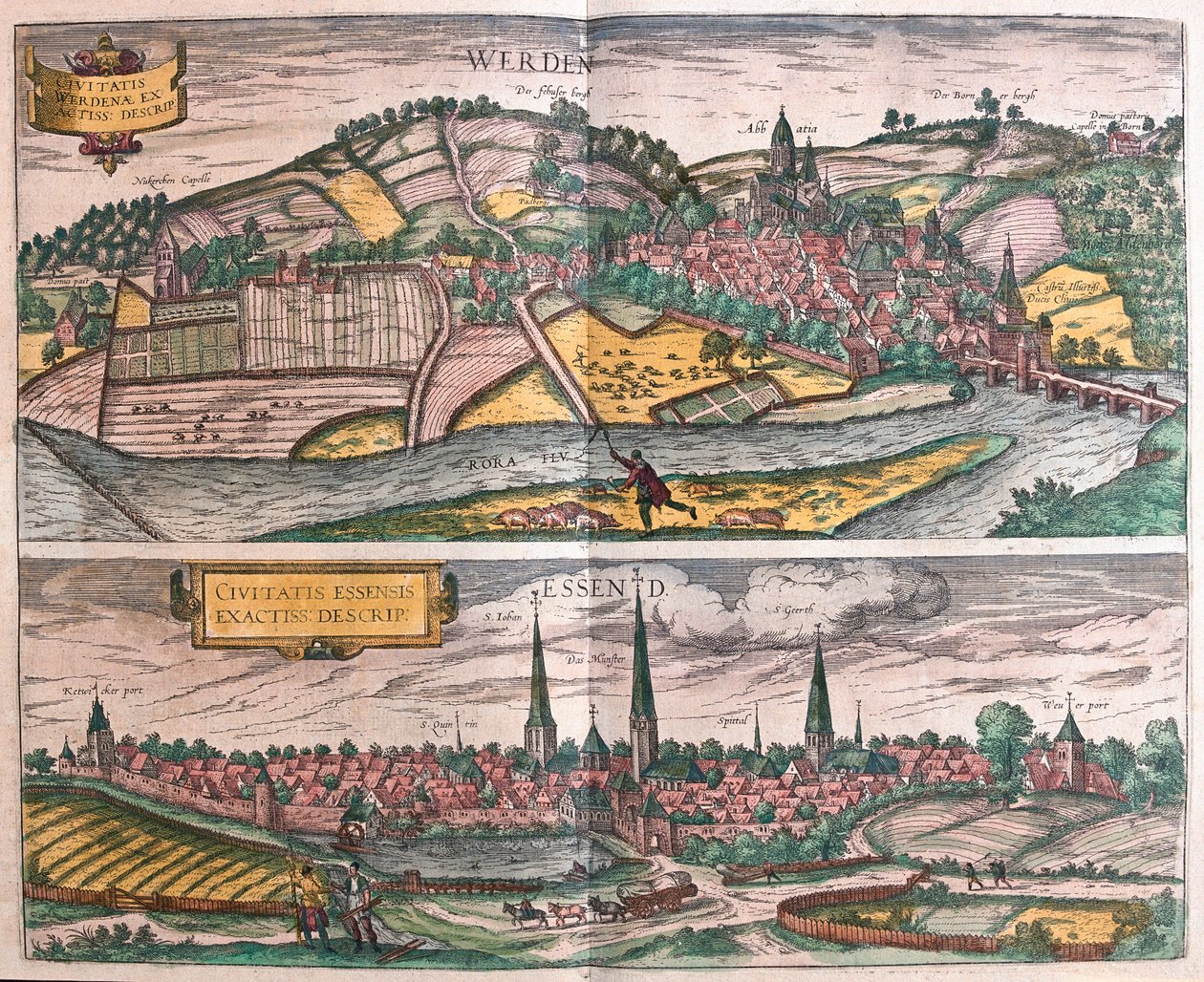 Werden ve Essen, Almanya (gravür by Franz Hogenberg
