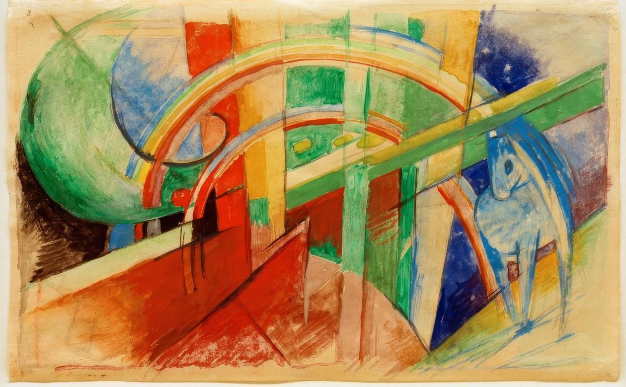 Gökkuşağı ile mavi at by Franz Marc